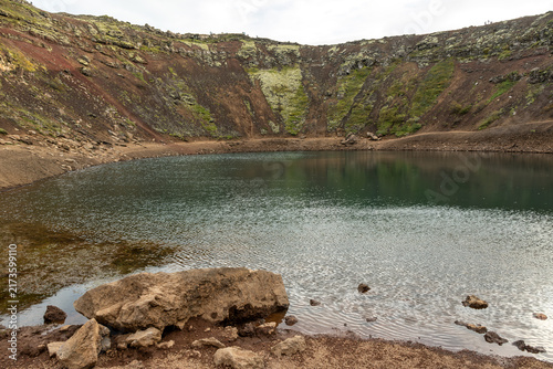 Canvastavla Kerid Crater is a volcanic crater lake located along Iceland's famous Golden Cir