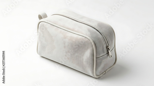 White Cosmetic Bag 3D Illustration Toiletry Pouch Isolated on White Background Minimalist Travel Kit Organizer Makeup Case Design for Product Mockup Branding and Commercial Design