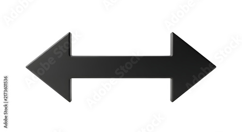 Canvastavla 3D render dark black double-sided arrow pointing left and right isolated on blac