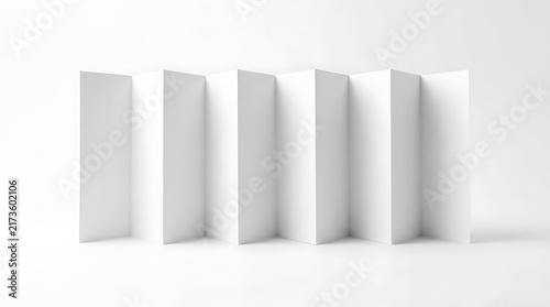 Blank White 8-Panel Accordion Fold Brochure Mockup Template, Realistic 3D Render of Zigzag Folding Leaflet Isolated on White Background for Branding Presentation and Print Advertising Design.