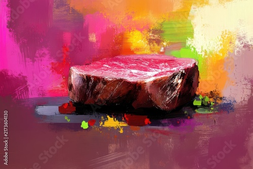 Abstract Digital Art of a Raw Filet Mignon Steak