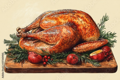 A Whole Roasted Turkey Dinner Ready for a Feast