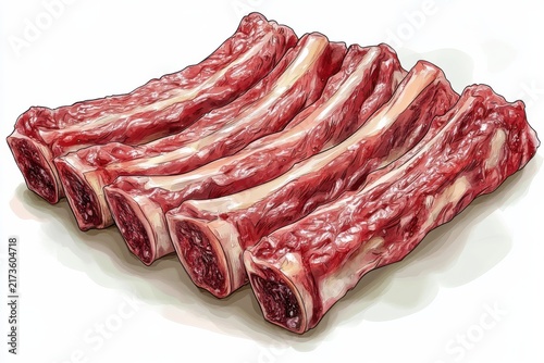 A Delicious Raw Lamb Ribs Food Illustration