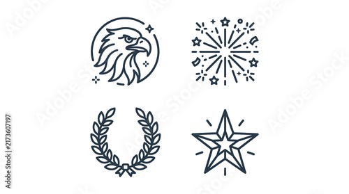 Patriotic national holiday icons set with eagle and star, isolated on transparent background