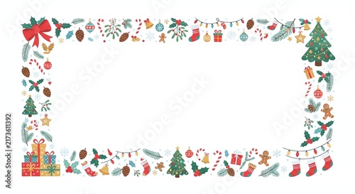 create image; make frame christmas flat illustration border design for background, isolated white