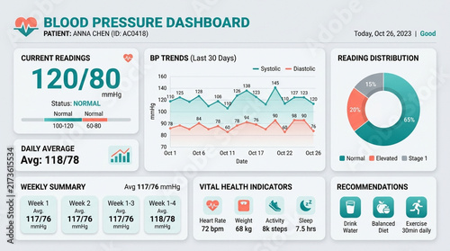 Modern Digital Blood Pressure Dashboard UI for Health App and Medical Analytics