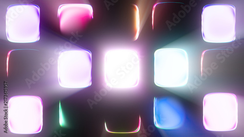 Abstract Glowing Neon Light Rays Behind Rounded Square App Icons Grid