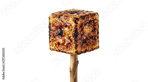 Perfectly Toasted Square Marshmallow on Stick, Sweet Dessert Treat