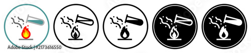Flat icons of flammable liquid, in outlined, solid, and inverted styles