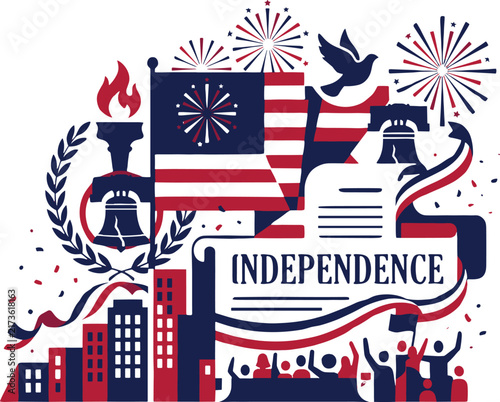 Independence Holiday Concept Illustration with Patriotic Symbols