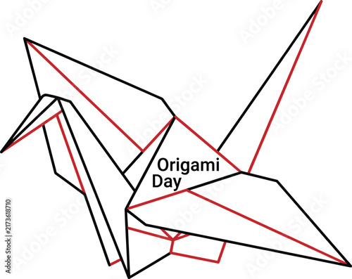 Origami Crane Illustration with Simple Line Art Design on White