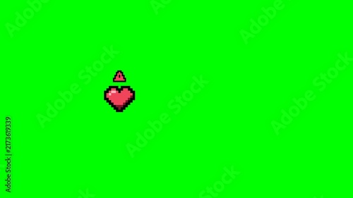 Retro Pixel Art Five Heart Health Bar on Green Screen
