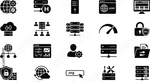 Foto Set of web hosting and server management icons