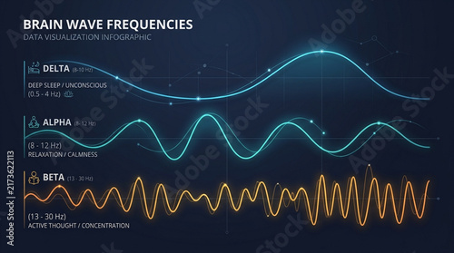 Brain Wave Frequencies Data Visualization Infographic with Delta Alpha and Beta Charts