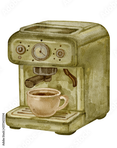Watercolor Illustration of a Vintage Espresso Machine
