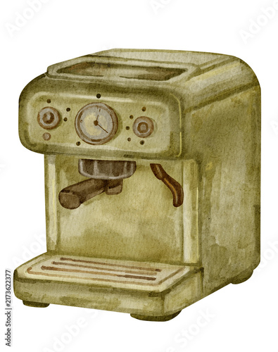 Watercolor Illustration of a Vintage Espresso Machine