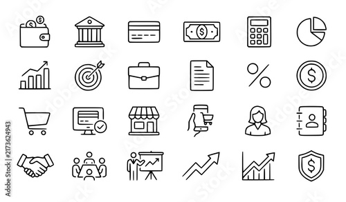Business Finance and E Commerce Line Icons Set Editable Stroke Vector Illustration