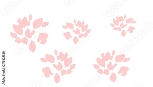 Set of pink leaf clusters isolated on white background
