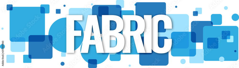 Fototapeta premium Contemporary blue graphic design banner featuring the word FABRIC written in bold white typography