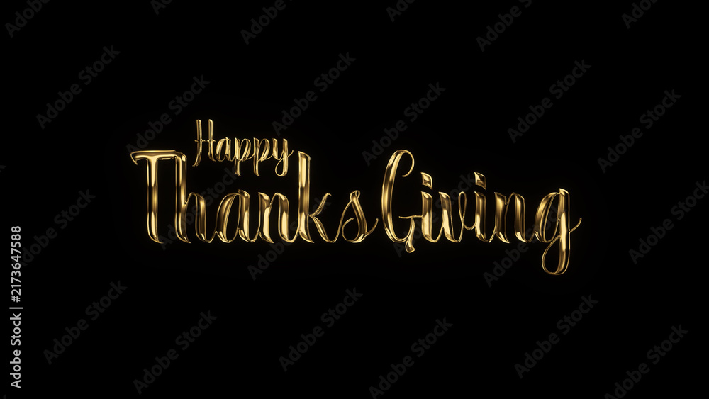 Obraz premium Happy Thanksgiving luxury golden text with shimmering gold particles and premium metallic celebration glitter for celebrating and wishing Happy Thanksgiving to your loved ones this festive fall season