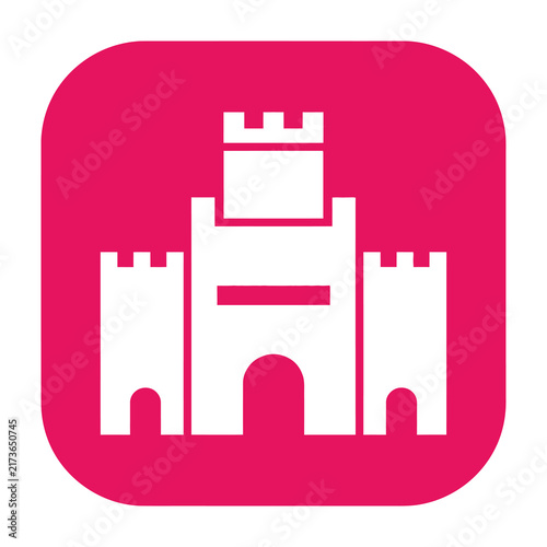 White castle icon on pink background symbolizing security and protection