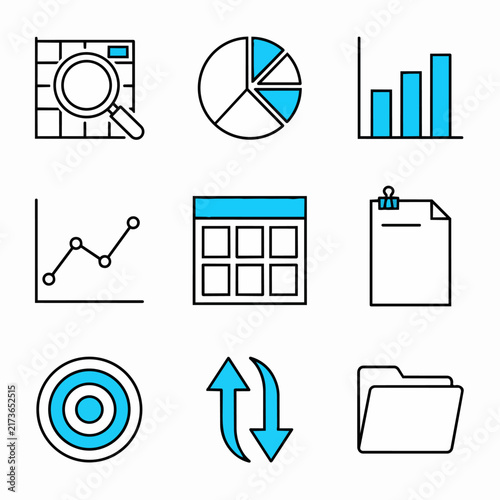 Flat design icons for business and data analysis.