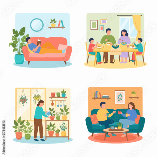 Family enjoying cozy moments in a modern home setting.