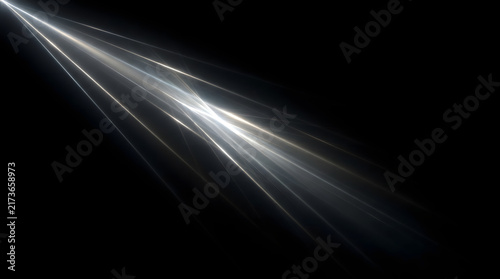 Abstract bright light beam glowing on a dark black background.