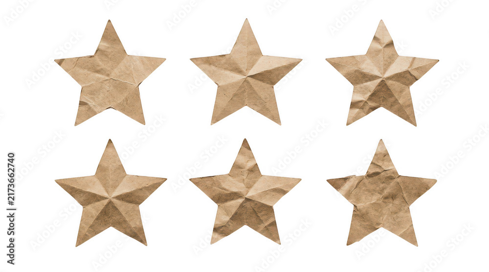 Obraz premium Rustic paper stars, handmade cardboard star shapes collection, eco friendly brown craft textures, holiday craft project isolated on Transparent Background