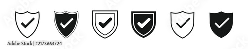 Shield Check Icons Set, Approval, Security, Secure Protection Verification Line and Solid Vector Pack