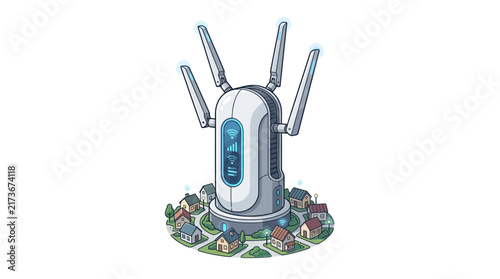 Modern network tower serving a small community