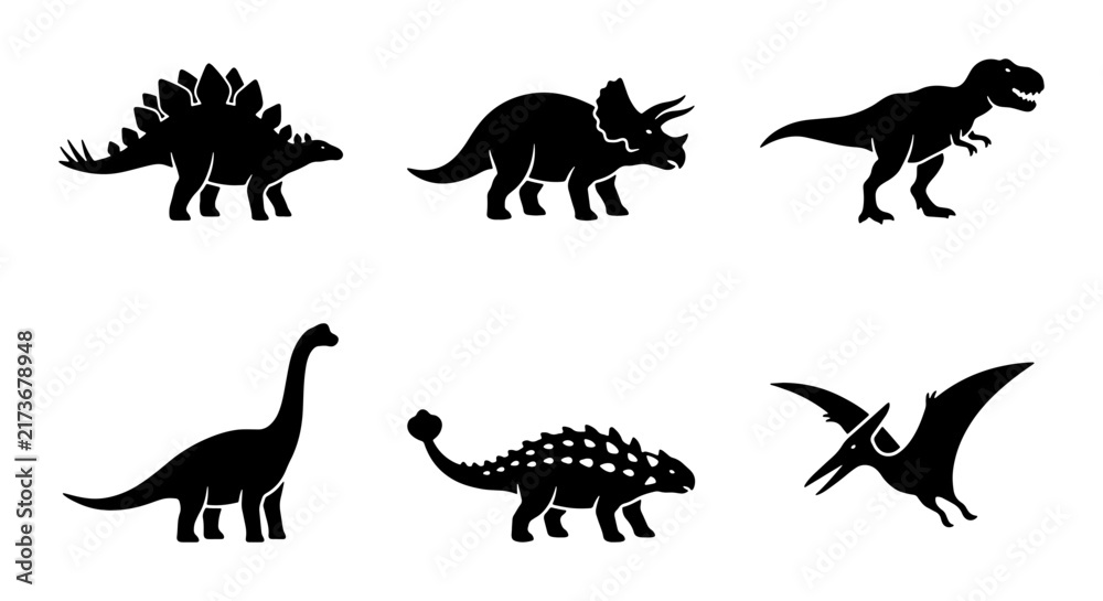 Obraz premium Dinosaur Silhouettes Collection: Prehistoric Icons for Kids, Education, and Design