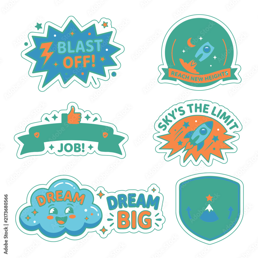 Obraz premium Inspirational space and rocket themed motivational stickers.