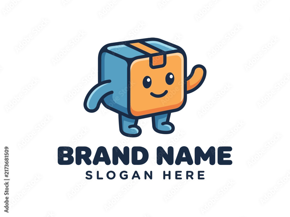 Fototapeta premium Cute parcel mascot character logo template for delivery and shipping business branding identity
