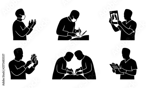 Medical Icons Set: Surgeon, Doctor, Nurse, Patient Care, Hospital, Healthcare Vector Graphics
