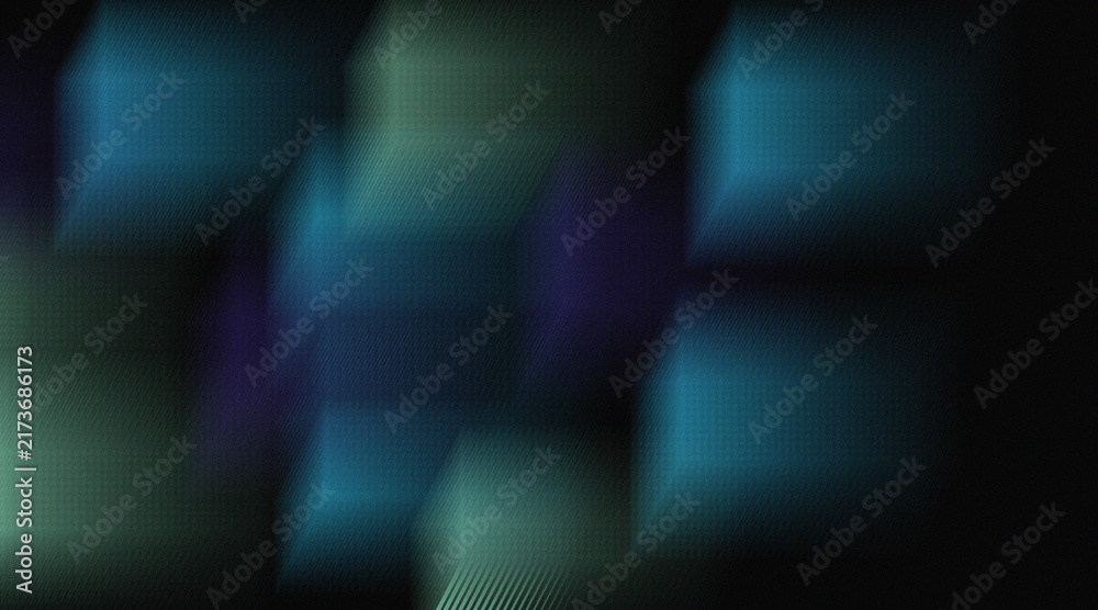 Obraz premium Abstract Blurred Geometric Lights in Blue and Green Neon Tones with Grainy Texture