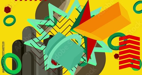 Geometrical graphic retro theme background animation with place for text. Minimal geometric elements frame video. Vintage abstract shapes for advertising.
