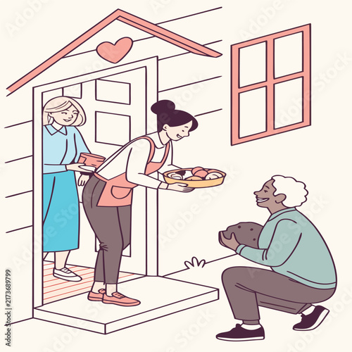 International Day of Charity Poster with Family Sharing Food and Essentials with Elderly Neighbor