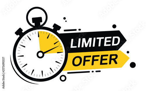 Limited offer with countdown clock for promotional banners, exclusive deals, last minute sales, one day discounts, auctions, and price campaigns