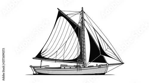 Classic sailing ship with white sails
