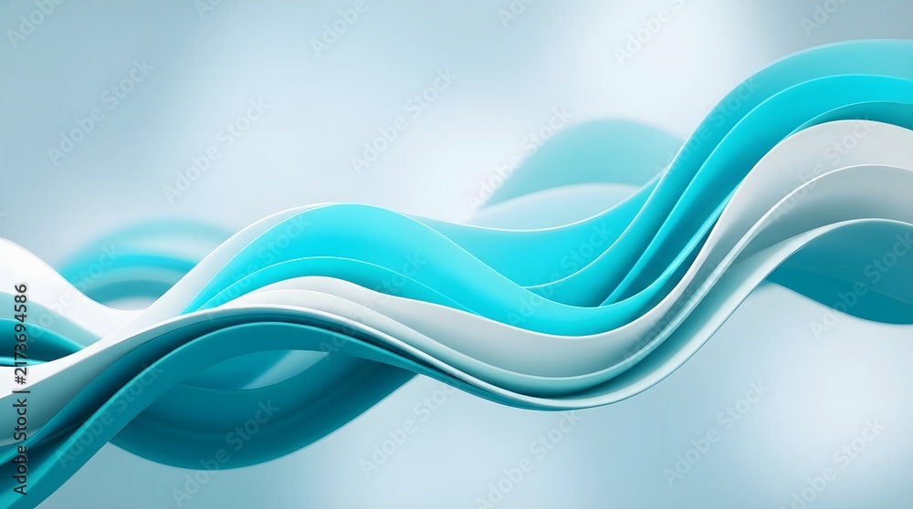 Fototapeta premium Abstract turquoise and white flowing waves background with smooth liquid motion design.