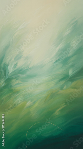 Abstract vertical painting with sweeping brushstrokes in shades of green and teal painting abstract brushstrokes vertical creative gradient
