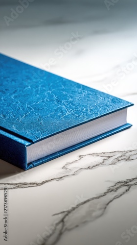 Blue book on marble surface