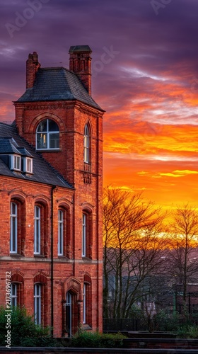 Brick building at sunrise