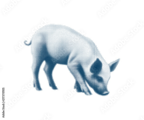 фотографія Stylized halftone illustration of a grazing pig.