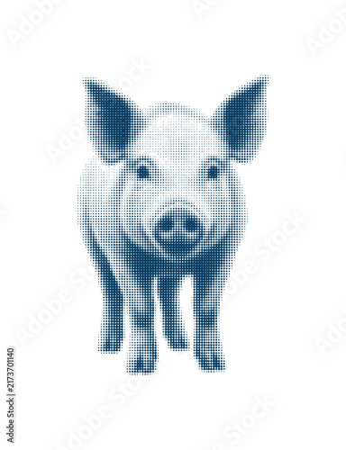 Fotografía Stylized artistic halftone illustration of a cute pig standing on white background