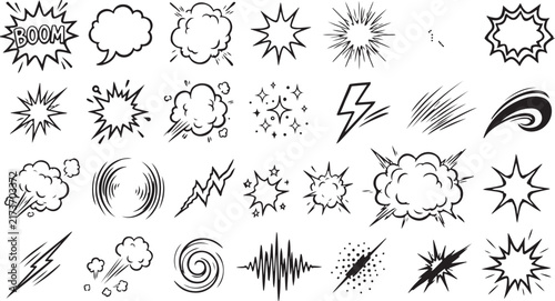 Comic book sound effects and explosion graphics vector pack.