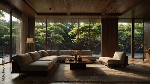 Artistic visualization of living room with couch and coffee table - Generative AI