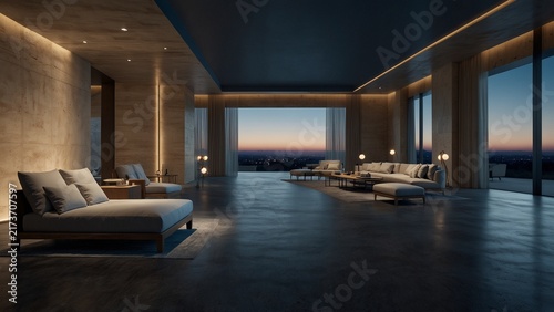 Artistic visualization of living room with view of the city - Generative AI