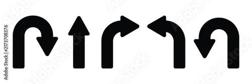 Traffic sign icon featuring directional arrows, right and left turn signs, and U turn symbols for road navigation and driving safety